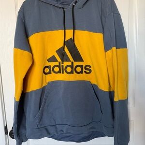 Adidas Men's Gray and Yellow Hoodie